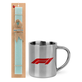 Formula 1, Πασχαλινό Σετ, μεταλλική κούπα θερμό (300ml) & πασχαλινή λαμπάδα αρωματική πλακέ (30cm) (ΤΙΡΚΟΥΑΖ)