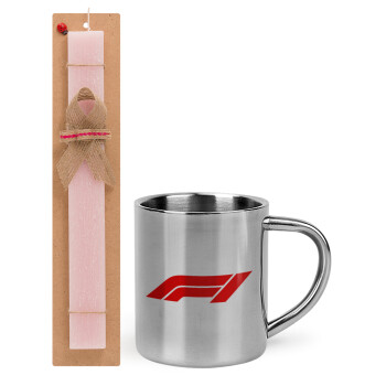 Formula 1, Πασχαλινό Σετ, μεταλλική κούπα θερμό (300ml) & πασχαλινή λαμπάδα αρωματική πλακέ (30cm) (ΡΟΖ)