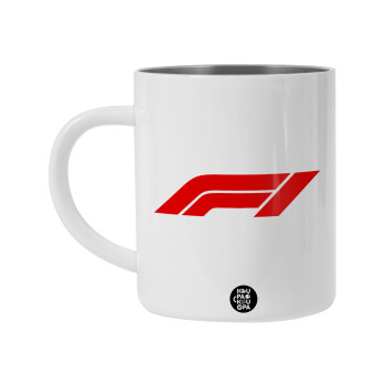 Formula 1, Λευκή Ανοξείδωτη Μεταλλική Κούπα 450ml - Διπλού Τοιχώματος 