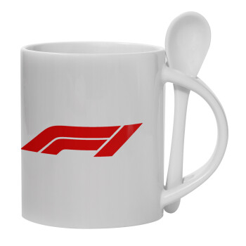 Formula 1, Ceramic coffee mug with Spoon, 330ml (1pcs)
