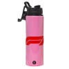 Metallic water bottle with safety lid, 850ml aluminum