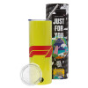Neon Yellow Travel Tumbler, with metal straw (Stainless steel 304 Food grade, BPA free, 600ml)