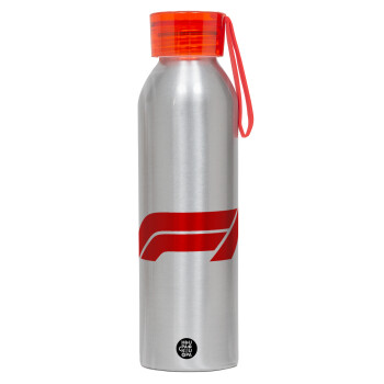 Formula 1, Αλουμινένιο Αθλητικό Μπουκάλι 650ml – Ασημί με Κόκκινο Καπάκι και Λουράκι Σιλικόνης