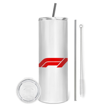 Formula 1, Eco friendly ποτήρι θερμό (tumbler) από ανοξείδωτο ατσάλι 600ml, με μεταλλικό καλαμάκι & βούρτσα καθαρισμού