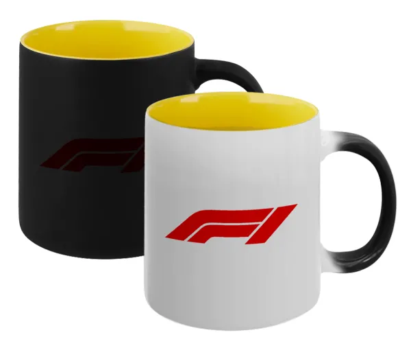 Formula 1 — Κούπα Μαγική εσωτερικό κίτρινη, κεραμική 330ml που αλλάζει χρώμα με το ζεστό ρόφημα