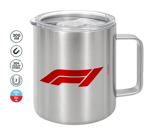 Formula 1 — Double-walled stainless steel mug 300ml with temperature-retaining lid