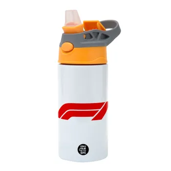 Formula 1, Παιδικό παγούρι θερμό, ανοξείδωτο, με καλαμάκι ασφαλείας, Πορτοκαλί/Γκρι (360ml) BPA-FREE
