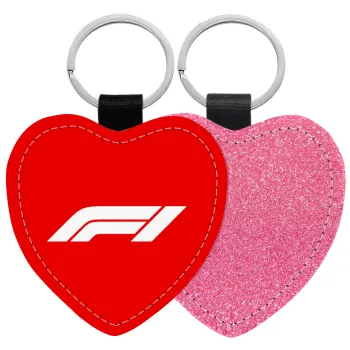 Formula 1, Μπρελόκ PU δερμάτινο glitter καρδιά ΡΟΖ