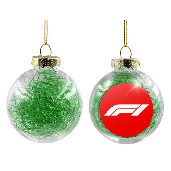 Formula 1, Transparent Christmas tree ball ornament with green filling 8cm