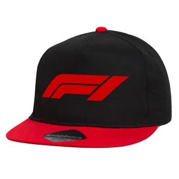 Formula 1, Children's Flat Snapback Hat, Black/Red (100% COTTON, CHILDREN'S, UNISEX, ONE SIZE)