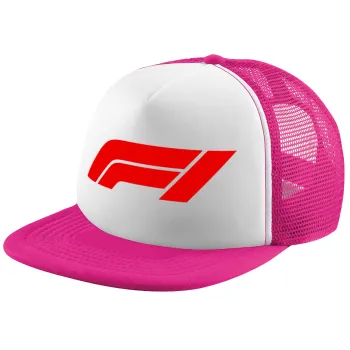 Formula 1, Adult Soft Trucker Hat with Pink/White Mesh (POLYESTER, ADULT, UNISEX, ONE SIZE)