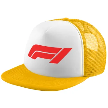 Formula 1, Adult Soft Trucker Hat with Yellow/White Mesh (POLYESTER, ADULT, UNISEX, ONE SIZE)
