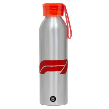 Formula 1, Αλουμινένιο Αθλητικό Μπουκάλι 650ml – Ασημί με Κόκκινο Καπάκι και Λουράκι Σιλικόνης