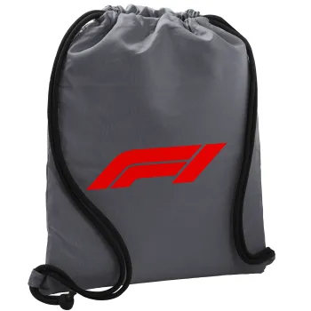 Formula 1, Τσάντα πλάτης πουγκί GYMBAG ΓΚΡΙ, με τσέπη (40x48cm) & χονδρά κορδόνια
