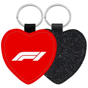 Formula 1, Μπρελόκ PU δερμάτινο glitter καρδιά ΜΑΥΡΟ