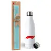 Easter Set, metallic stainless steel water bottle (750ml) & aromatic flat Easter candle (30cm) (TURQUOISE)
