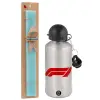 Easter Set, metallic silver aluminum water bottle (500ml) & scented flat Easter candle (30cm) (TURQUOISE)