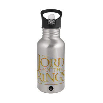 The Lord of the Rings, Water bottle Silver with straw, stainless steel 500ml