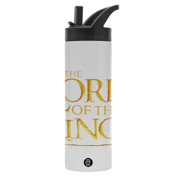 The Lord of the Rings, Metallic thermos bottle with straw & handle, stainless steel (Stainless steel 304), double-walled, 600ml.