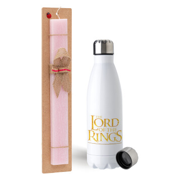 The Lord of the Rings, Easter Set, metallic stainless steel water bottle (750ml) & scented flat Easter candle (30cm) (PINK)