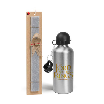 The Lord of the Rings, Easter Set, metallic silver aluminum water bottle (500ml) & aromatic flat Easter candle (30cm) (GRAY)