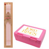 Easter Set, children's snack container PINK & scented flat Easter candle (30cm) (PINK)