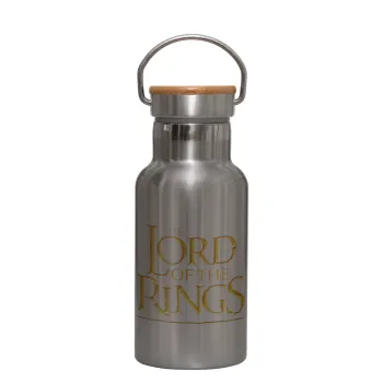 The Lord of the Rings, Stainless steel metallic thermos flask, silver with a bamboo lid, double-walled, 350ml.