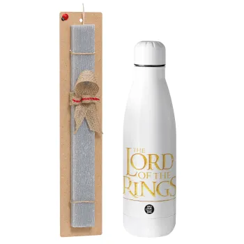 The Lord of the Rings, Easter Set, metallic stainless thermos bottle (500ml) & scented flat Easter candle (30cm) (GRAY)