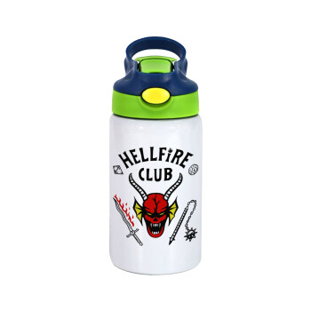 Hellfire CLub, Stranger Things, Παιδικό παγούρι θερμό, ανοξείδωτο, με καλαμάκι ασφαλείας, πράσινο/μπλε (350ml)