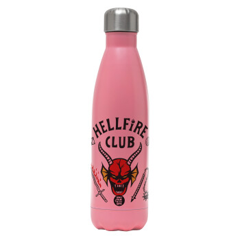 Hellfire CLub, Stranger Things, Metal mug thermos Pink Mat (Stainless steel), double wall, 500ml