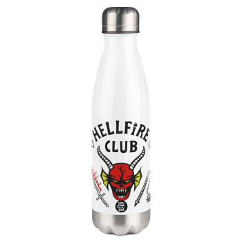 Hellfire CLub, Stranger Things, Μεταλλικό παγούρι θερμός Λευκό (Stainless steel), διπλού τοιχώματος, 500ml