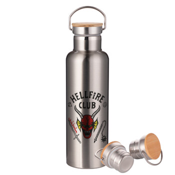 Hellfire CLub, Stranger Things, Stainless steel Silver with wooden lid (bamboo), double wall, 750ml