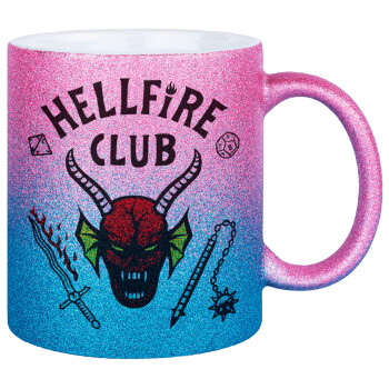 Hellfire CLub, Stranger Things, Κούπα Χρυσή/Μπλε Glitter, κεραμική, 330ml
