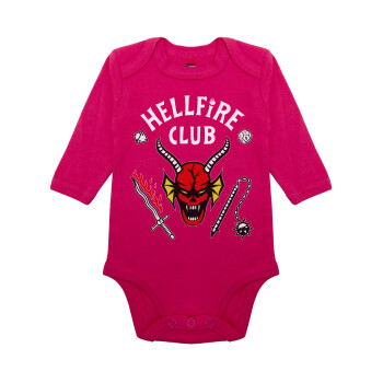 Hellfire CLub, Stranger Things, Μακρυμάνικο βρεφικό φορμάκι, 0-18 μηνών, ΡΟΖ, 100% Organic Cotton