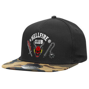 Hellfire CLub, Stranger Things, Καπέλο Ενηλίκων Flat Snapback Μαύρο/Παραλαγή, (100% ΒΑΜΒΑΚΕΡΟ, ΕΝΗΛΙΚΩΝ, UNISEX, ONE SIZE)