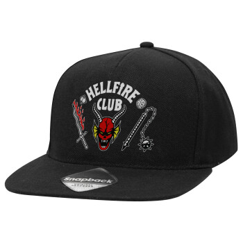 Hellfire CLub, Stranger Things, Καπέλο Ενηλίκων Flat Snapback Μαύρο, (POLYESTER, ΕΝΗΛΙΚΩΝ, UNISEX, ONE SIZE)