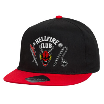 Hellfire CLub, Stranger Things, Καπέλο παιδικό Flat Snapback, Μαύρο/Κόκκινο (100% ΒΑΜΒΑΚΕΡΟ, ΠΑΙΔΙΚΟ, UNISEX, ONE SIZE)