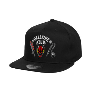 Hellfire CLub, Stranger Things, Καπέλο παιδικό Flat Snapback, Μαύρο (100% ΒΑΜΒΑΚΕΡΟ, ΠΑΙΔΙΚΟ, UNISEX, ONE SIZE)