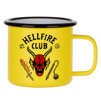 Hellfire CLub, Stranger Things, Κούπα Μεταλλική εμαγιέ ΜΑΤ Κίτρινη 360ml