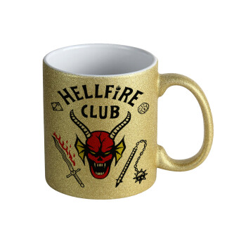 Hellfire CLub, Stranger Things, Κούπα Χρυσή Glitter που γυαλίζει, κεραμική, 330ml
