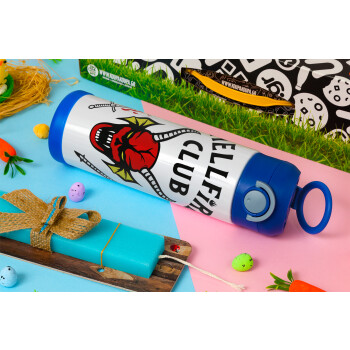 Hellfire CLub, Stranger Things, Πασχαλινή Λαμπάδα με Παιδικό παγούρι θερμό, ανοξείδωτο, με καλαμάκι ασφαλείας, ΜΠΛΕ (500ml)