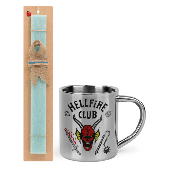 Hellfire CLub, Stranger Things, Easter Set, metallic thermal cup (300ml) & aromatic flat Easter candle (30cm) (TURQUOISE)