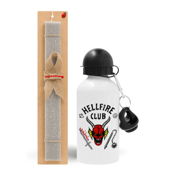 Hellfire CLub, Stranger Things, Easter Set, metallic aluminum water bottle (500ml) & aromatic flat Easter candle (30cm) (GRAY)