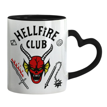 Hellfire CLub, Stranger Things, Mug heart black handle, ceramic, 330ml
