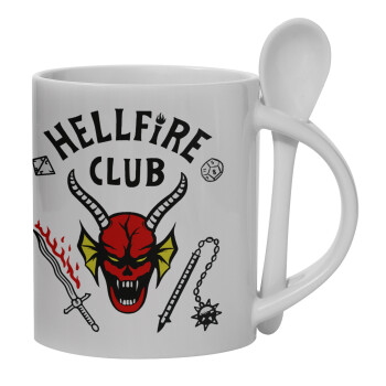Hellfire CLub, Stranger Things, Ceramic coffee mug with Spoon, 330ml (1pcs)