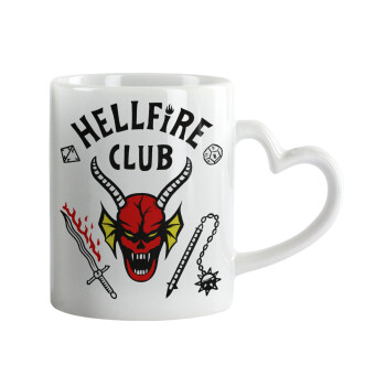 Hellfire CLub, Stranger Things, Κούπα καρδιά χερούλι λευκή, κεραμική, 330ml