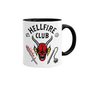 Hellfire CLub, Stranger Things, Κούπα χρωματιστή μαύρη, κεραμική, 330ml