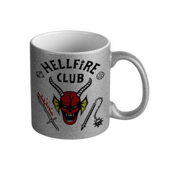 Hellfire CLub, Stranger Things, Κούπα Ασημένια Glitter που γυαλίζει, κεραμική, 330ml