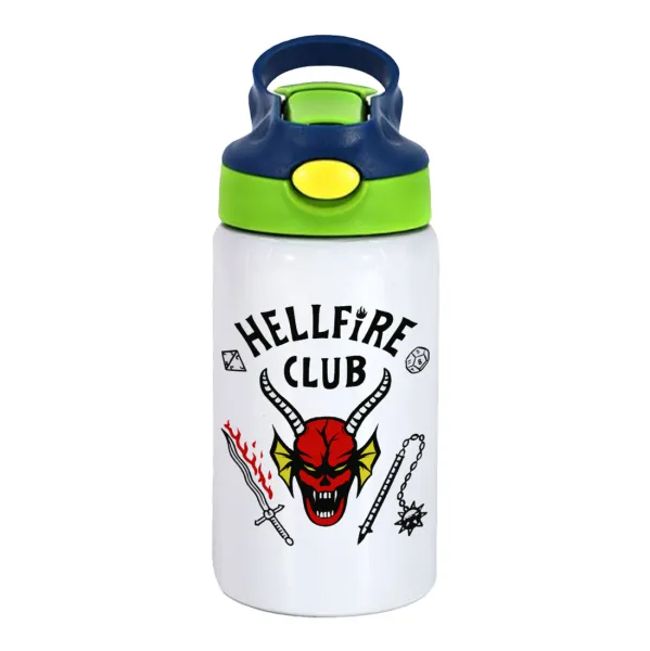 Hellfire CLub — Παιδικό παγούρι θερμό, ανοξείδωτο, με καλαμάκι ασφαλείας, πράσινο/μπλε (350ml)