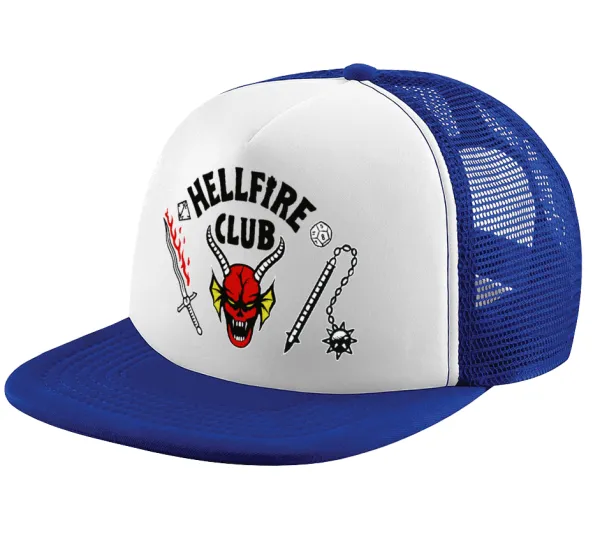 Hellfire CLub — Adult Soft Trucker Hat with Blue/White Mesh (POLYESTER, ADULT, UNISEX, ONE SIZE)